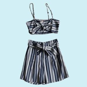 Gianni Bini Blue Striped Top & Skirt Set Two-Piece Summer Set Nautical XS White